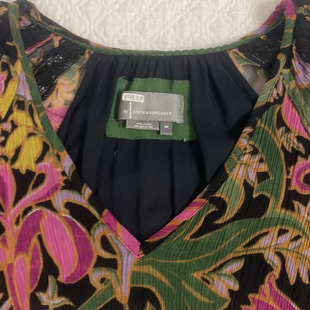 Anthropologie Genevieve Lace Mini Dress black long sleeve floral gauze S SP - Picture 11 of 11